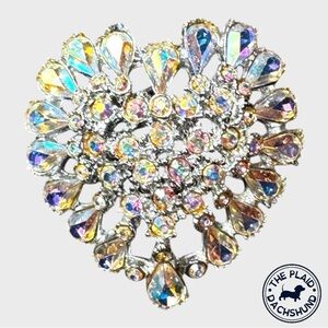 Vintage Iridescent Crystal Heart Brooch